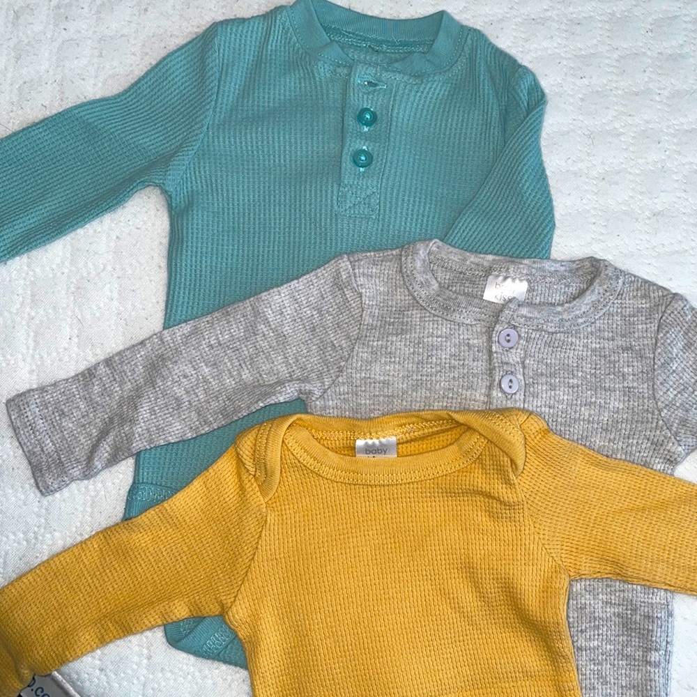 Brand New Bundle of 3 0-3 Month Size Waffle Cotton Long Sleeve Onesie/Bodysuit